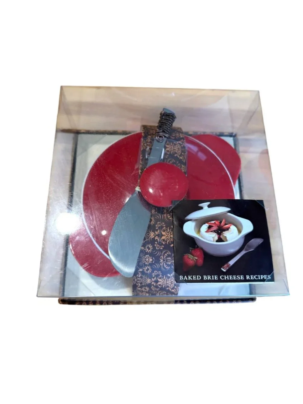 Wild Eye Designs Brie Cheese Baker Set NEW Red Spreader Ceramic Gift Set